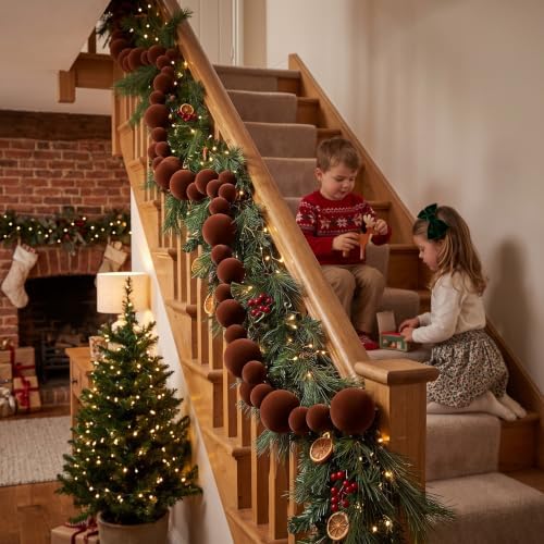 Thiccywoov 9 ft Velvet Christmas Ball Garland Ornament, Brown