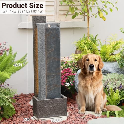 Sunlinua 43H Modern Outdoor Water Fountain with LED Light