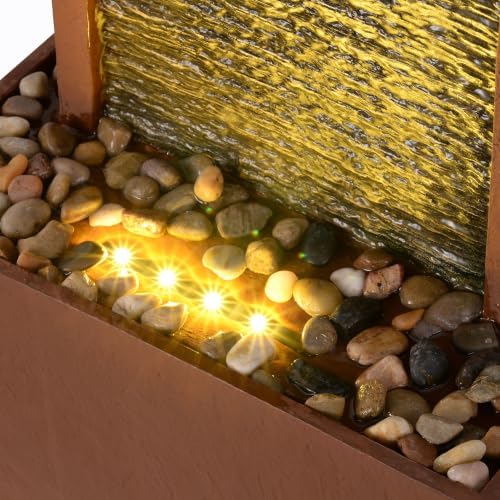Teamson Home 38.5" Faux Slate Outdoor LED Waterfall Fountain, Red Rock