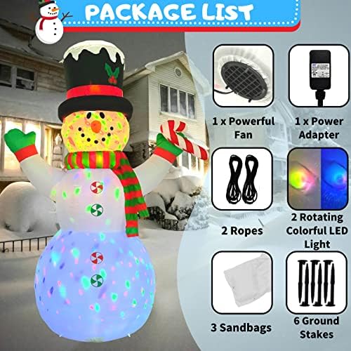 Buheco Snowman Inflatable Christmas Yard Decorations 8ft Giant Cute Blow Up Snowman Inflatables Outdoor Rotating Colorful Led Lights Xmas Frosty Winter Decor for Indoor Outside Lawn Holiday Vacation