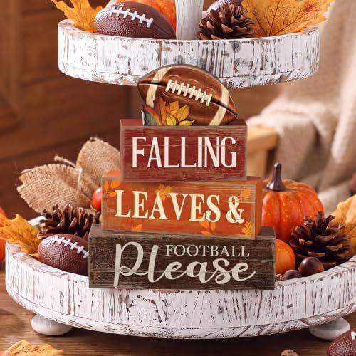 Moucuny 4 Pcs Fall Football Table Decor Farmhouse Tiered Tray Sign Set