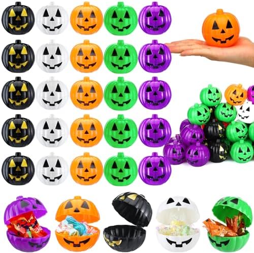 Lallisa 120 Pcs Halloween Pumpkin Container Bucket Plastic, Colorful
