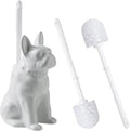 Ceramic French Bulldog Toilet Brush Holder – Cute Bathroom Decor with Hideaway Storage, Space-Saving Design, Premium Ceramic Dog Lover Gift, Includes 2 Durable Scrub Brushes (White)