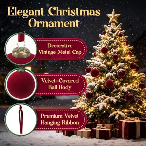 15 Pcs Red Velvet Christmas Ball Ornaments,3.15 Christmas Hanging Ornaments