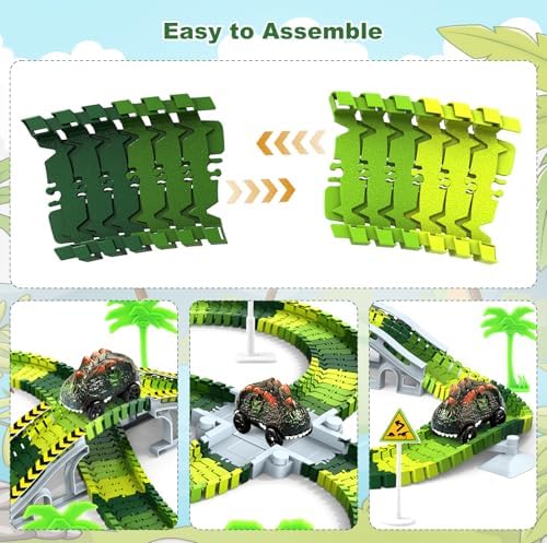 Dinosaur Toys for Kids 3-5, Glow in The Dark Flexible Race Track Playset