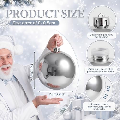 Threan 6 Inch Large Silver Shiny Christmas Ball Ornaments