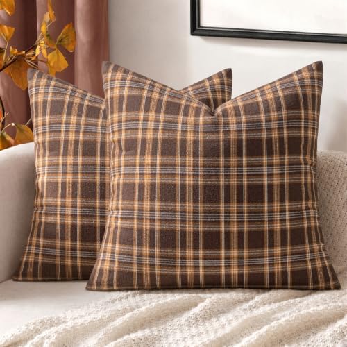 MIULEE Fall Plaid Pillow Covers Scottish Tartan 18x18 Dark Brown