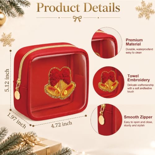 Abbylike 1 Pcs Christmas Preppy Patch Makeup Bags Bulk Holiday Makeup Bag Skincare Pouch Xmas Zipper Cosmetic Pouch Preppy Thing for Travel Christmas Women Gift (Classic,Red)
