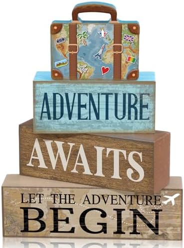 Lineshading 4 Pcs Travel Party Decoration Vintage Wood Suitcase Table Decor