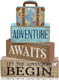 Lineshading 4 Pcs Travel Party Decoration Vintage Wood Suitcase Table Decor