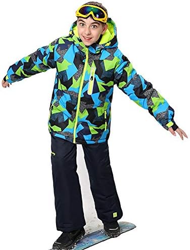 WOWULOVELY Big Boy's 2-Piece Colorblock Snow Pants and Jacket Snowsuit Ski Suit