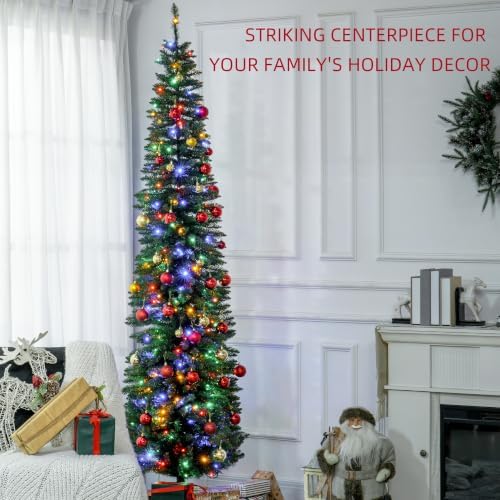 HOMCOM 8ft Prelit Artificial Christmas Tree, Pencil Xmas Tree, Green