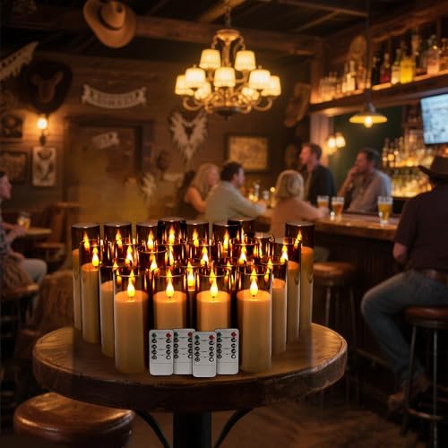 YOROXRG Halloween Decoration Flickering Flameless Candles Battery Operated Timer Led Pillar Candles with Realistic Moving Wick Candles for Home Decor 24 Pack (D2.2 xH 5" 6" 7")(Grey)