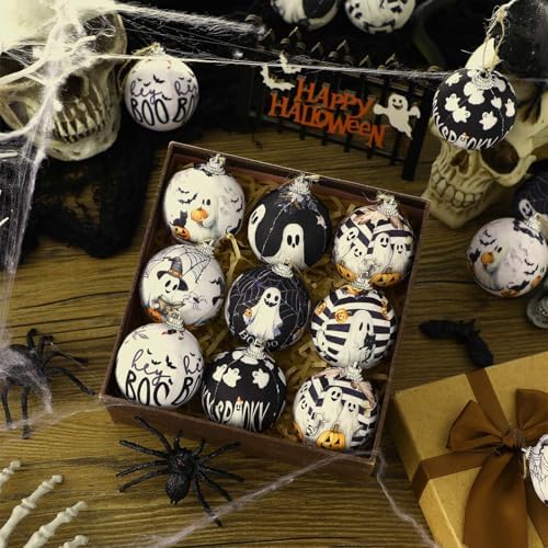 Outus 16 Pcs Halloween Ornaments for Tree Boo Ghost Halloween Ball Hanging Decorations Ghost Vintage Decorative Mini Ball Ornaments Set for Farmhouse Home Indoor Fireplace Holiday Party Favors