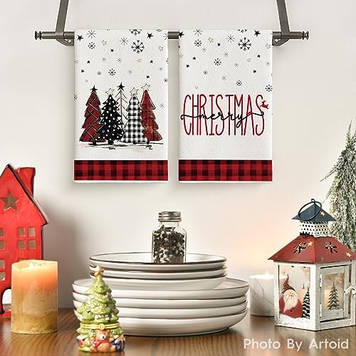 Artoid Mode Red Black Snowman Christmas Kitchen Towels Set of 4 18x26 Inch