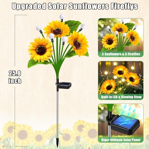 4 Pack Solar Sunflowers with Firefly Lights Garden Decor Gifts