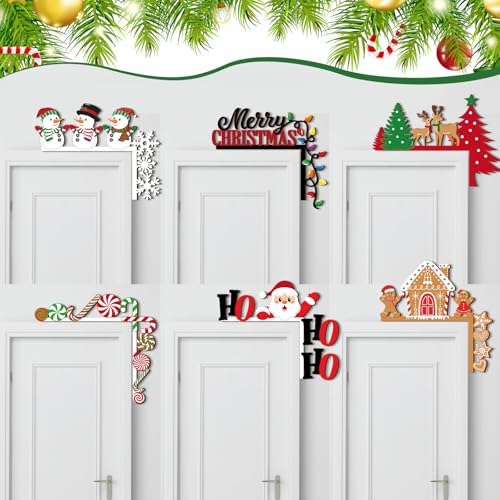 Qunclay 6 Pcs Christmas Door Corner Frame Decoration Christmas Door Topper