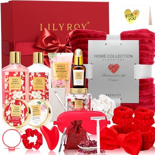 23Pcs Spa Skin Care, Birthday Gifts, Perfect Rose Spa Gift Set for Women