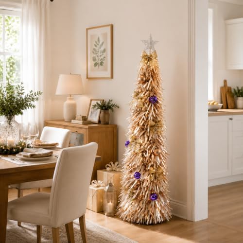 Christmas Tree 5FT Artificial Xmas Decor Pop Up with Decoration White Pink