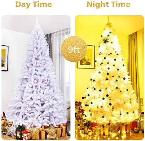 White Artificial Christmas Tree, 9FT Artificial Pine Tree w/Premium PVC Needles & Solid Metal Stand, Easy Assembly, for Indoor & Outdoor Use