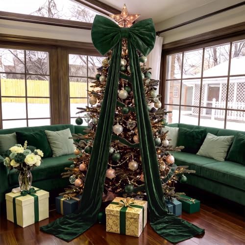 118 x 47 Extra Large Christmas Green Velvet Bow Outdoor