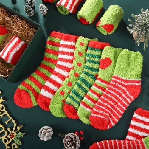 Hoolerry 30 Pairs Christmas Fuzzy Socks Bulk for Adult Gift