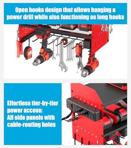 CCCEI Modular Power Tool Organizer Wall Mount with Charging, Red, 1 Pack