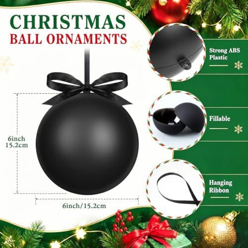 Weysat 12 Pack Large Christmas Plastic Ornaments Yard Tree,Black,6 Inch