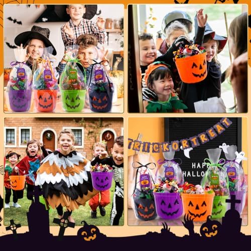 24Pcs Halloween Candy Buckets Gift Sets,Plastic Trick or Treat Pail-4 Color