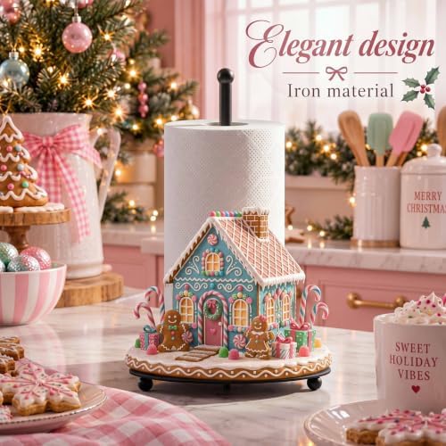 Christmas Paper Towel Holder Pink Gingerbread House Kitchen Decor