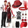 1920s Couples Costume Set Flapper Dress Hat