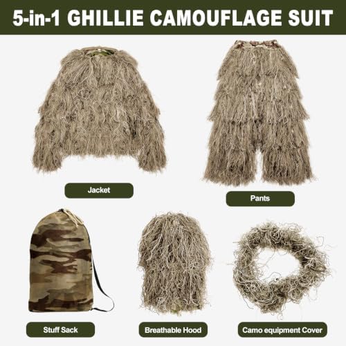 DoCred 5-In-1 Ghillie Suit, 3D Camouflage Hunting Suits