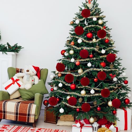 Liliful 4 Inch 12 Pcs Velvet Christmas Ornaments Balls, Wine Red