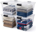 HOMZ Clear Plastic Storage Bins with Latching Lids, 31 Qt, Gray, 4 Pack