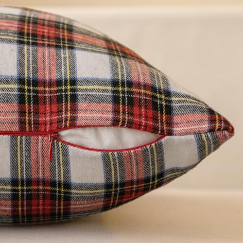 MIULEE Christmas Plaid Pillow Covers Scottish Tartan 18x18 Red and White