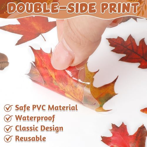 336 PCS Fall Window Clings, 9 Sheets Autumn Decorations, Maple Leaves Pattern Double Sided Stickers Decal, Autumn Window Clings for Fall Decorations Accessories Home Indoor Outdoor Accessories Decor