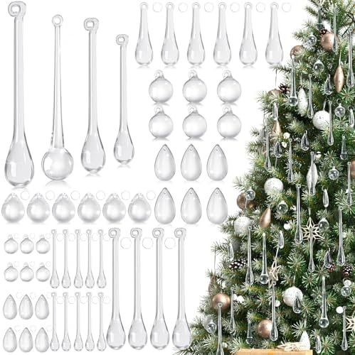 Vercraft 60 Pcs Clear Glass Christmas Ornaments for Christmas Tree