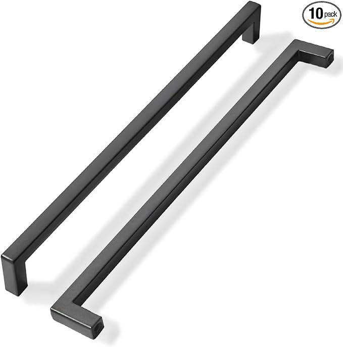 khtumeware 10 Pack 12-1/2 inch Center to Center Solid Black Cabinet Pulls Square Bar Drawer Handles Cabinet Handles Matte Black Drawer Pulls Kitchen Cabinet Hardware