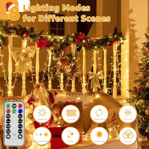 Guhope Christmas String Lights 1200LED 196FT, 8 Modes Dimmable Fairy Lights with Remote and Timer, Waterproof Warm Christmas Lights for Indoor Outdoor Bedroom Wedding Party Holiday Decor (Warm White)
