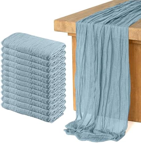 12 Pack Cheesecloth Table Runner, Runner Gauze Boho Wedding Decor Romantic Table Runner for Wedding Birthday Party(35" x 118")(Grayblue)