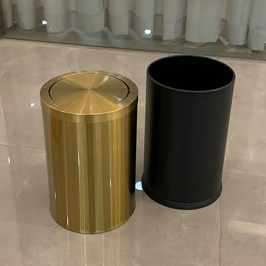 9 Liter/2.4 Gallon, Gold Trash can with Swing lid, Brass Small Trash can, Gold Trash Bin with Lid for Office, Living Room,Bathroom，Restaurant Bathroom