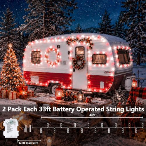 2 Pack 200 LED Battery Operated String Lights, Fairy Lights Red & White