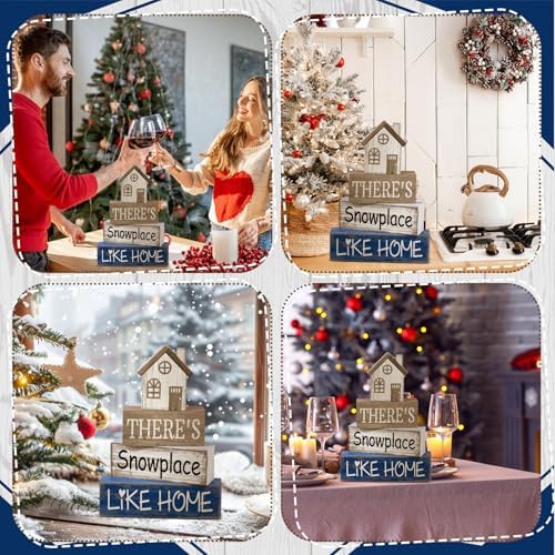 Lineshading 4 Pcs Wood Block Signs Farmhouse Tiered Tray Stacked House