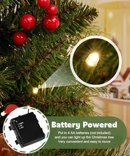 Decoway Flocked Christmas Tree for Entryways: 4ft with 70 Warm White LEDs