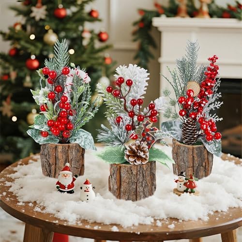 winemana Mini Christmas Trees Table Decorations for Indoor Office, 3 Pack