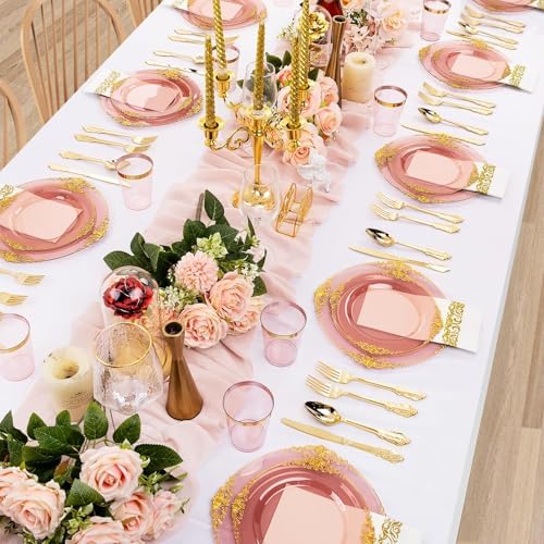 Hioasis 175 Pcs Burgundy Gold Plates for Party