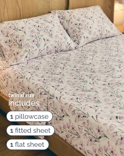 Twin XL 3 Piece Boho Botanical Floral Sheet Set - Soft & Cooling - Iris