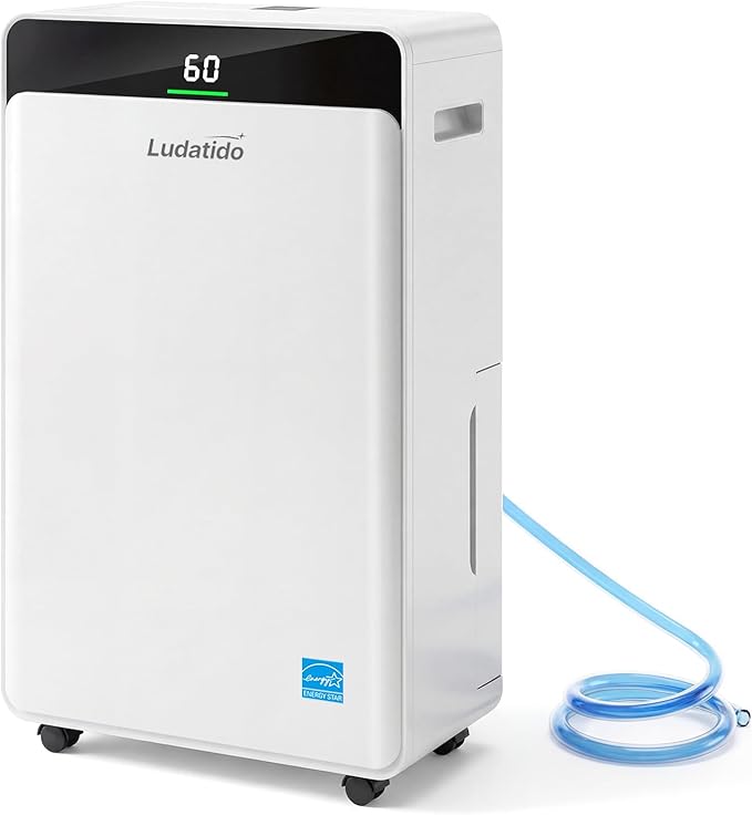 Ludatido 2026 Upgraded ENERGY STAR Dehumidifier, 80 Pint/Day, 5000 Sq.Ft for Whole Home & Basement, 1.72 Gal Tank, 35dB Quiet, Child Lock, Sleep/Fan/Dry Modes, 24H Timer & Auto Continuous Drain