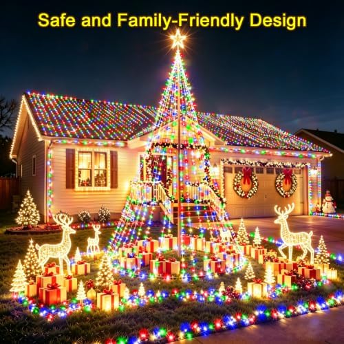 KNONEW 600FT 1500 LED Christmas String Lights Outdoor Green Wire Fairy Light 8 Modes & Timer Plug in Waterproof for Xmas Yard Tree Wedding Party Holiday Decorations(Multicolor)