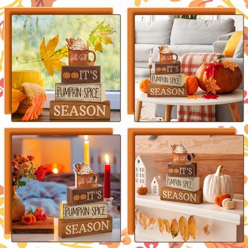 Lineshading 4 Pcs Fall Table Decor for Home, Pumpkin Spice Coffee Bar Sign